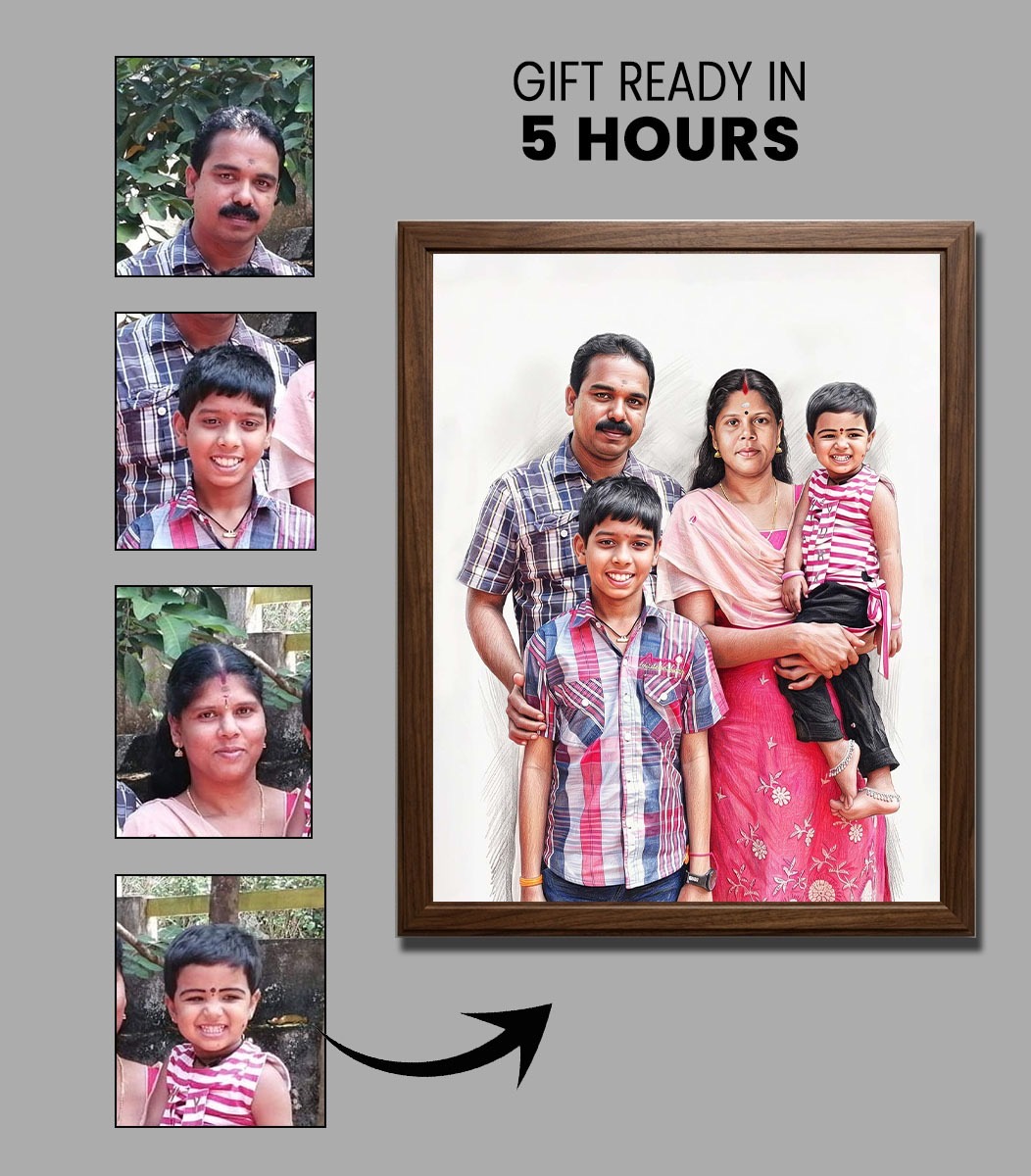 Family realistic pencil portrait sample 2 of 6