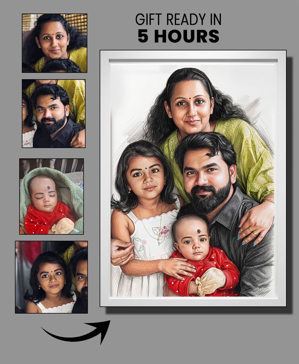 Family realistic pencil portrait